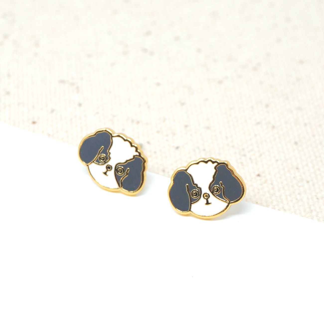 Handcrafted Gray Shih Tzu Enamel Stud Earrings | Miss Modi