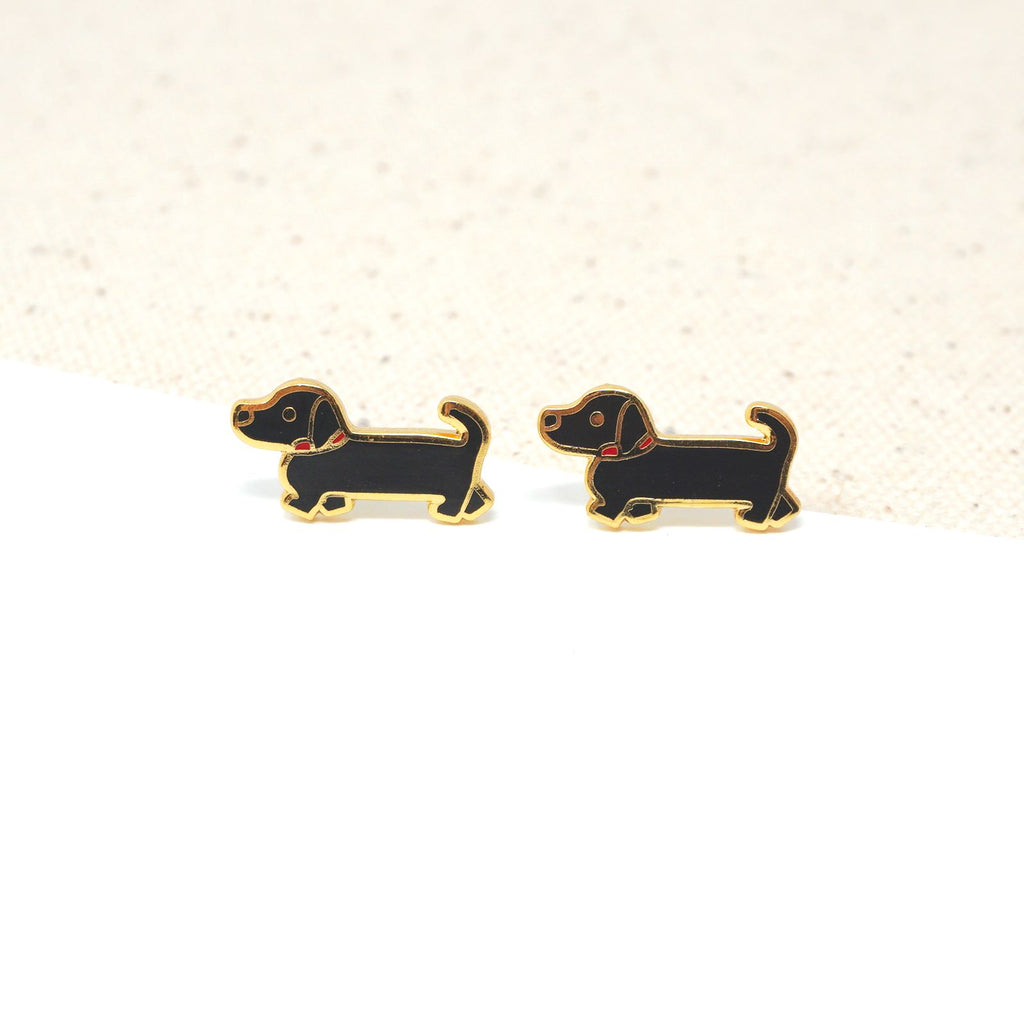 Black Doxie (Dachshund) Enamel Stud Earrings