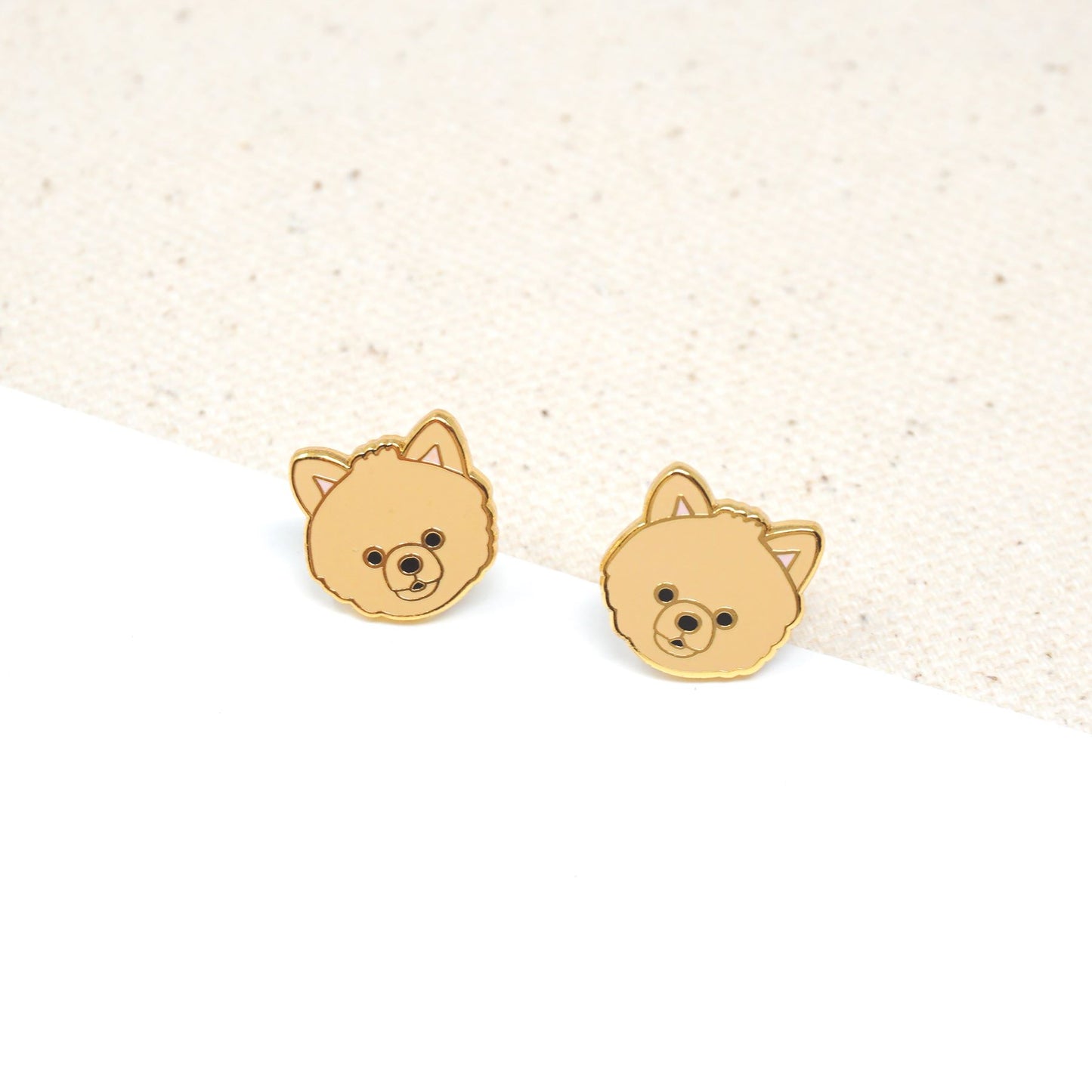 Handcrafted Tan Pomeranian Enamel Stud Earrings