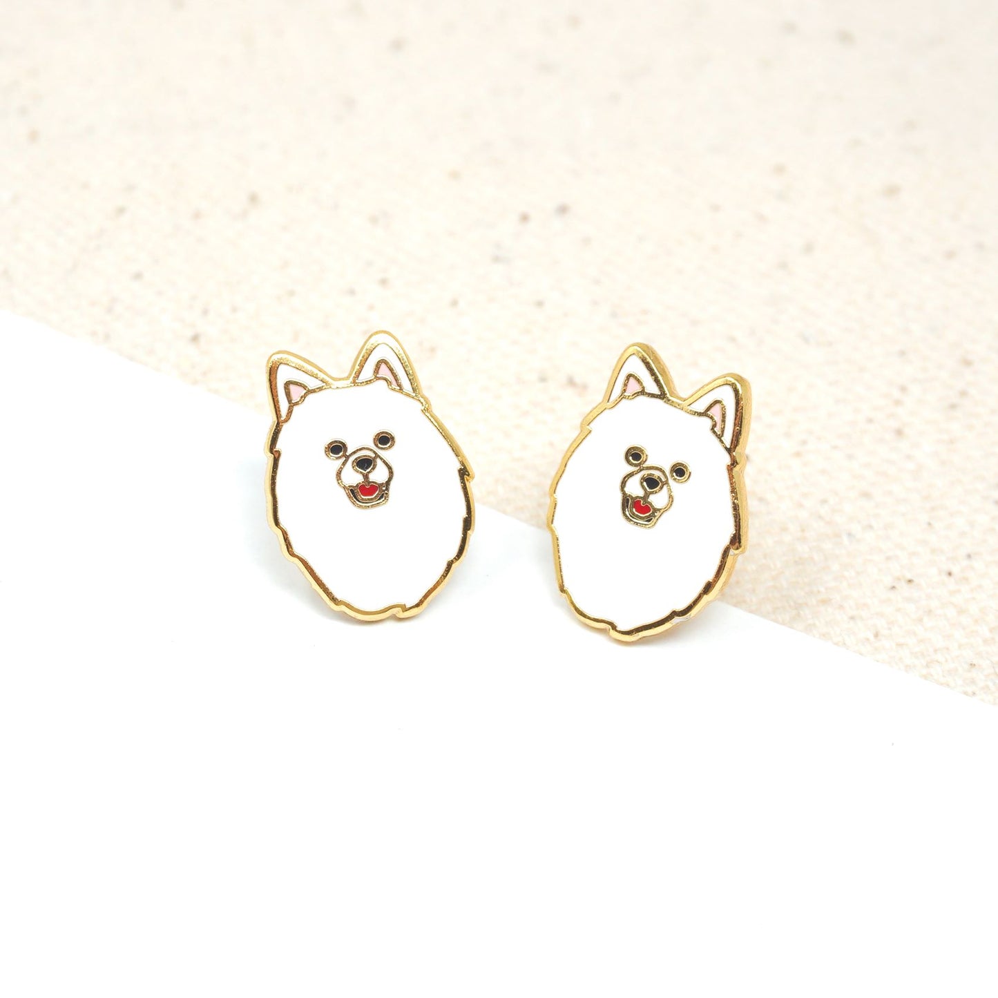 Handcrafted Samoyed Enamel Stud Earrings | Miss Modi