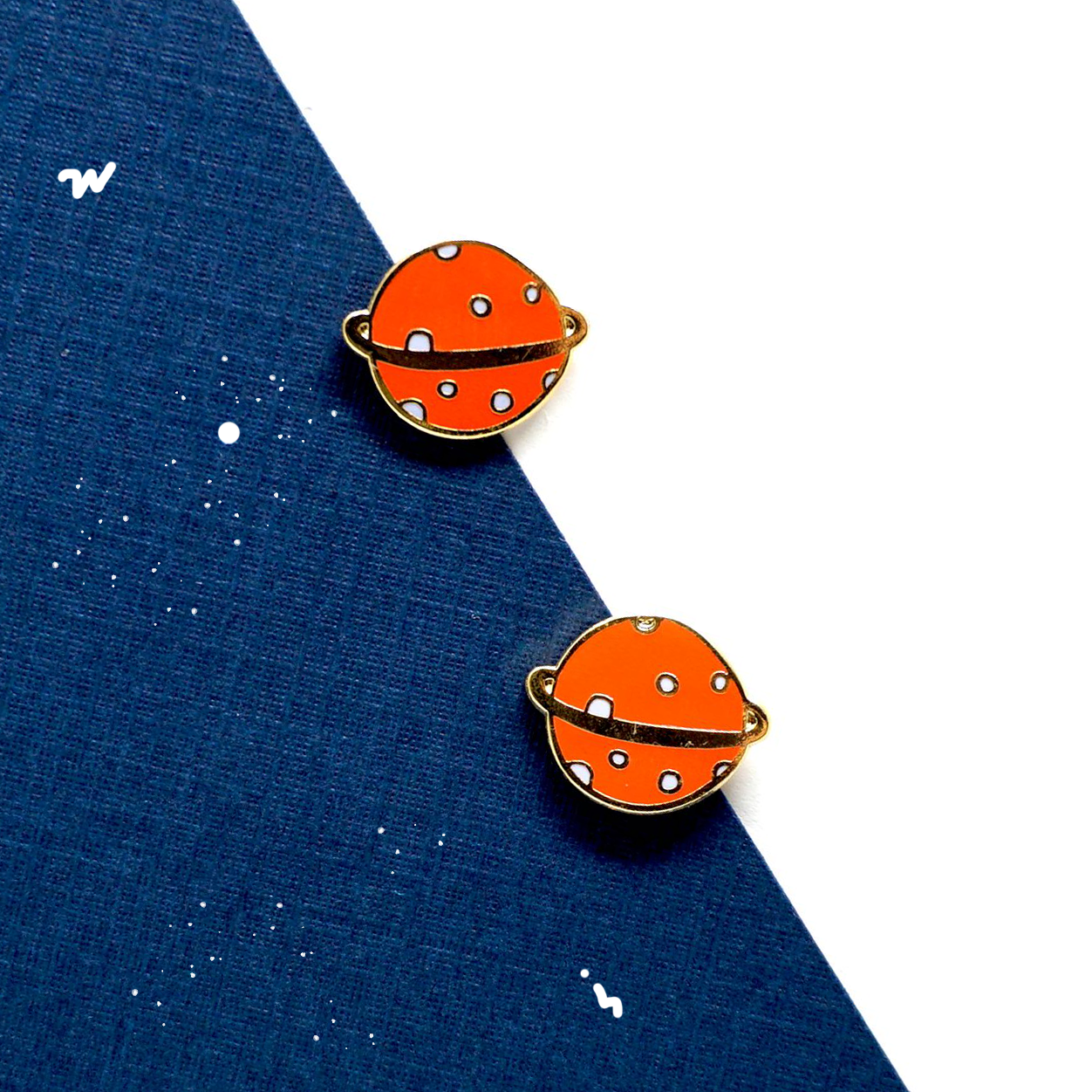 Hand-crafted Orange Planet Enamel Stud Earrings | Miss Modi