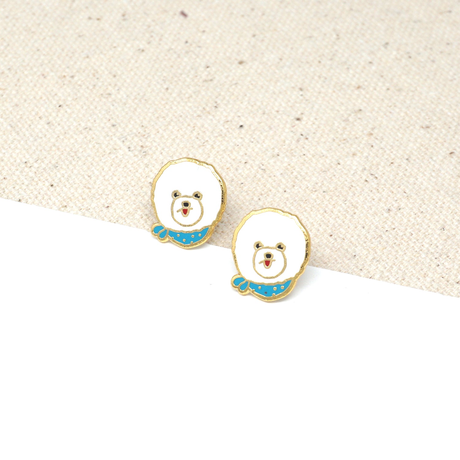 Handcrafted Bichon Frise Enamel Stud Earrings