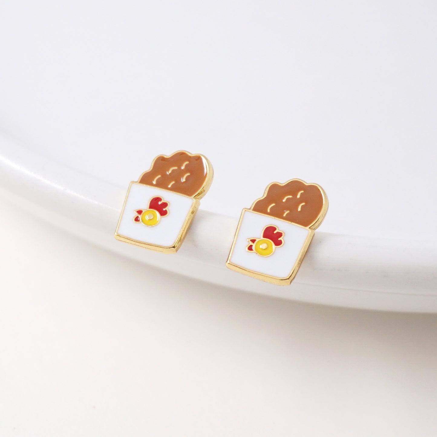 Taiwanese Chicken Cutlet (Ji Pai) Enamel Stud Earrings