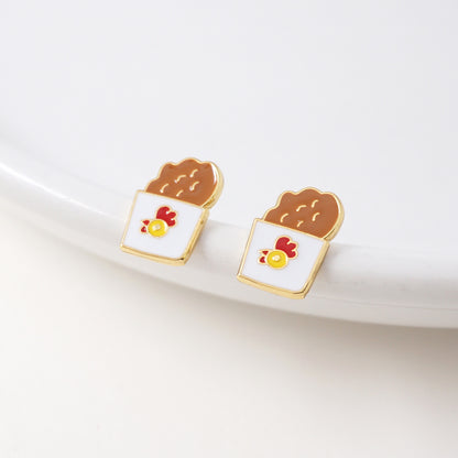 Taiwanese Chicken Cutlet (Ji Pai) Enamel Stud Earrings