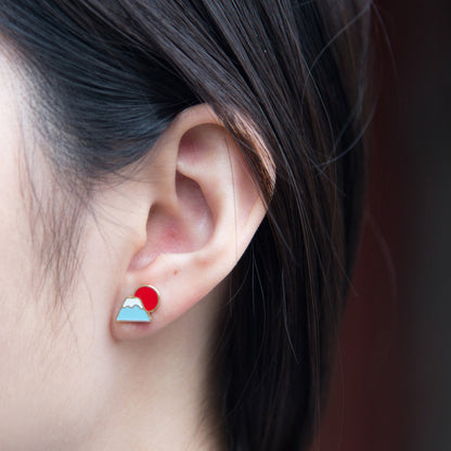 Handcrafted Mt. Fuji Sunrise Enamel Stud Earrings