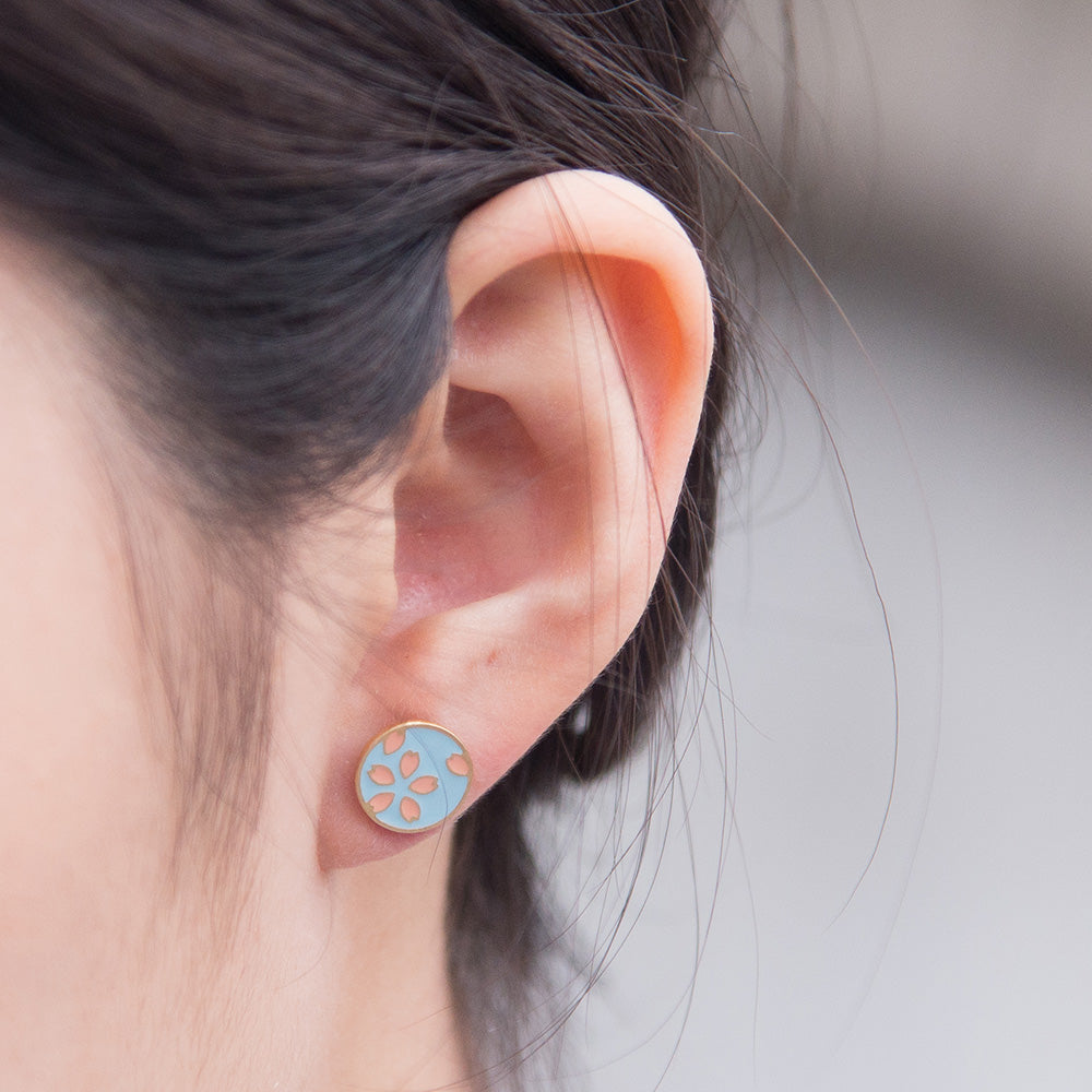 Handcrafted Sakura Light Blue Enamel Stud Earrings