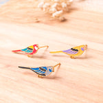 Long-tailed Parrot Rose Enamel Stud Earrings