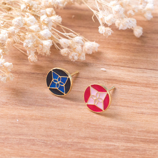 Flower Brick Enamel Stud Earrings