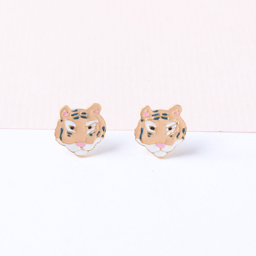 Handcrafted South China Tiger Enamel Stud Earrings