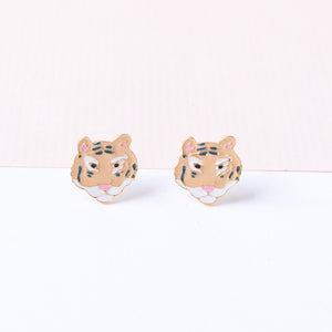 Handcrafted South China Tiger Enamel Stud Earrings