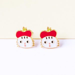 Kitty Apple Enamel Earrings
