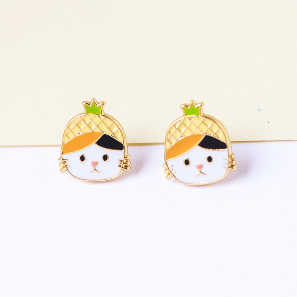 Handcrafted Kitty Pineapple Enamel Earrings | Miss Modi