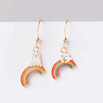 Rainbow Bear Mismatched Enamel Earrings [One Piece]