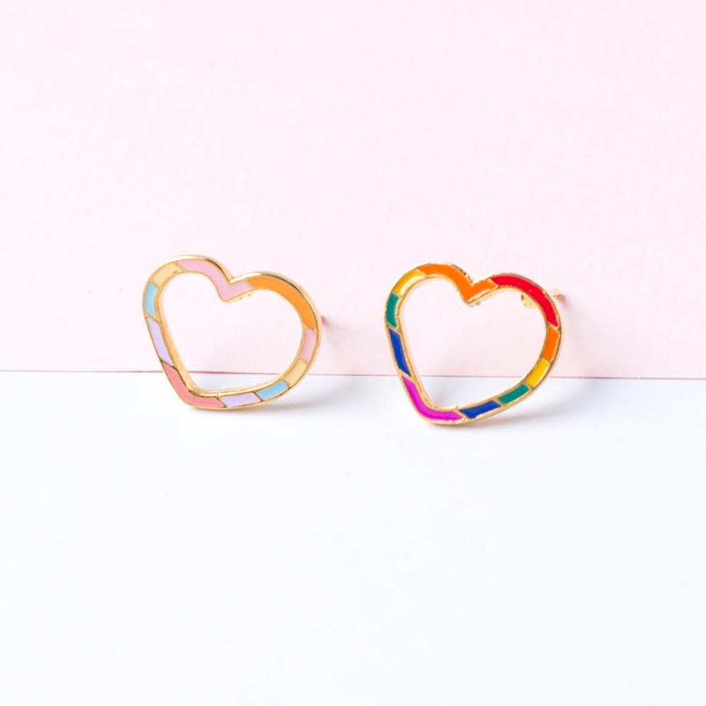 Handcrafted Hollow Heart Enamel Stud Earrings | Miss Modi