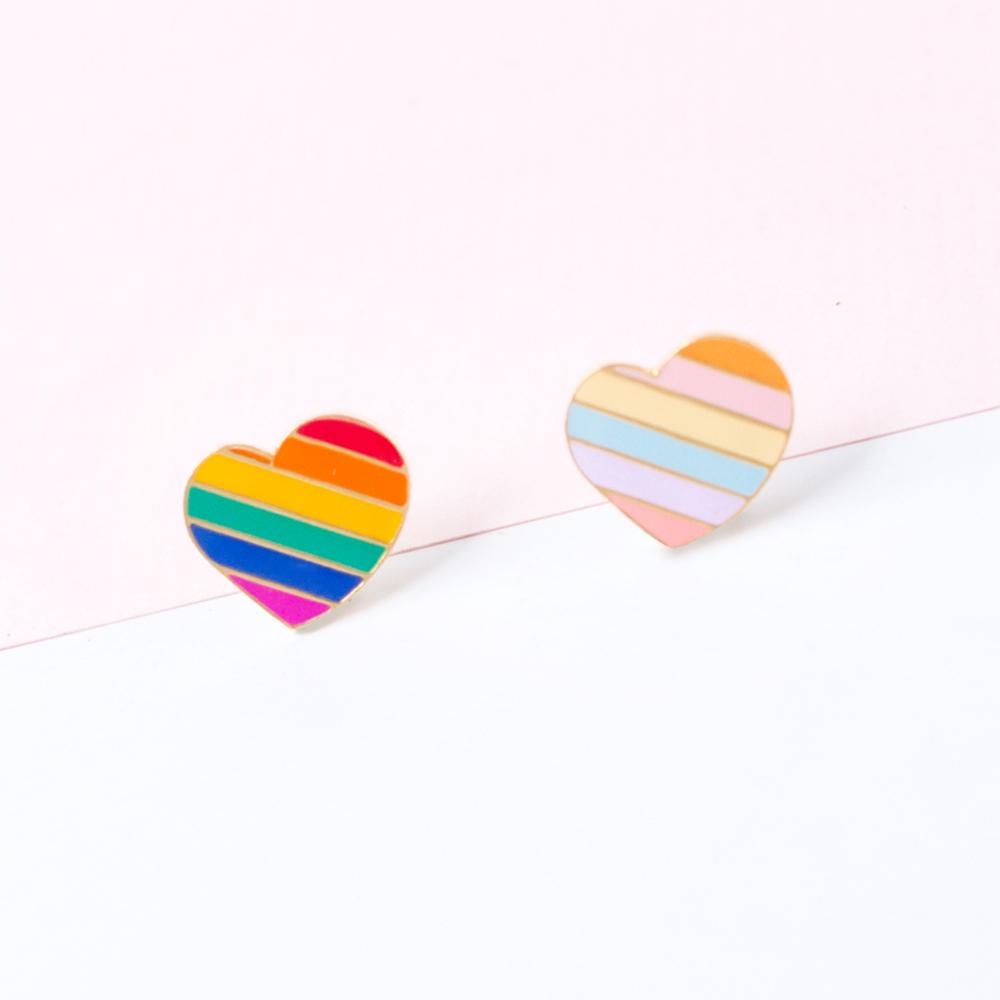 Handcrafted Rainbow Heart Enamel Stud Earrings | Miss Modi