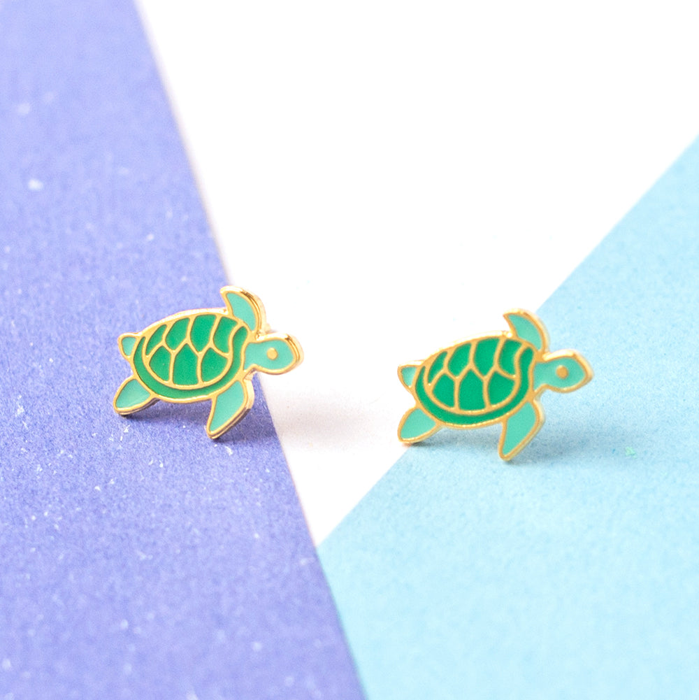 Handcrafted Sea Turtle Enamel Stud Earrings