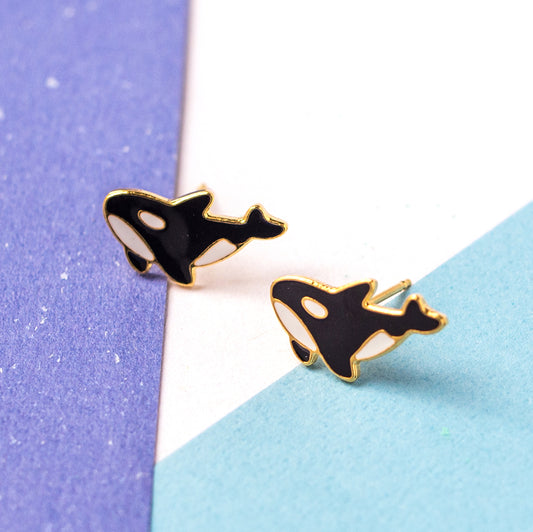 Handcrafted Killer Whale Enamel Stud Earrings