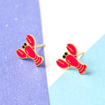 Handcrafted Red Lobster Enamel Stud Earrings