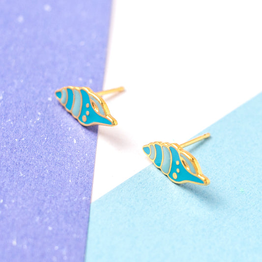 Handcrafted Conch Shell Enamel Stud Earrings