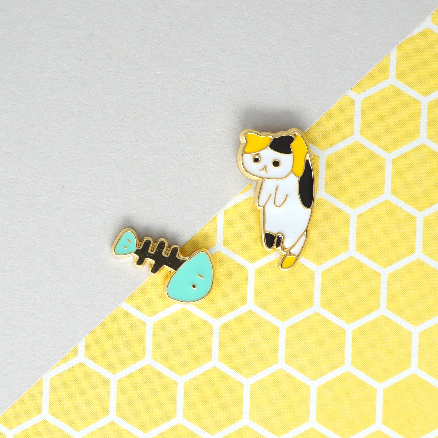 Handcrafted Fish n Lazy Cat (Multi) Enamel Stud Earrings