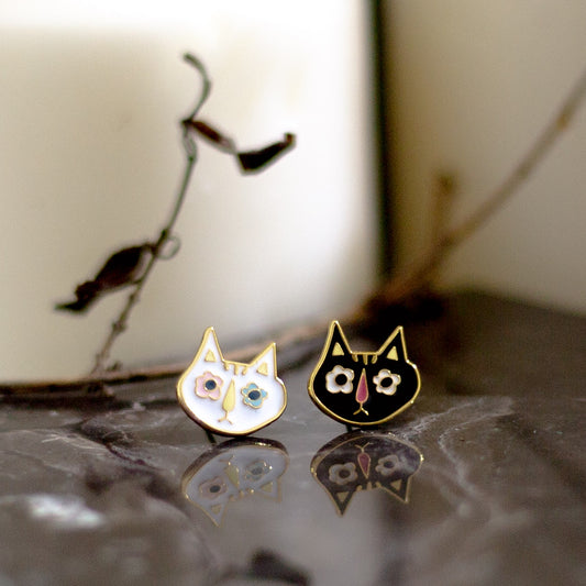 Skeleton Kitty Enamel Earrings