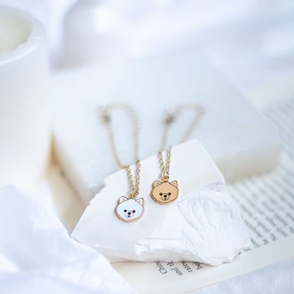 White Pomeranian Enamel Stud Earrings