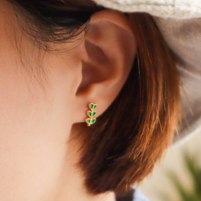 Pinnate Leaves Enamel Stud Earrings