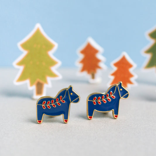 Dala Horse Blue Enamel Earrings/ Bracelet/ Necklace