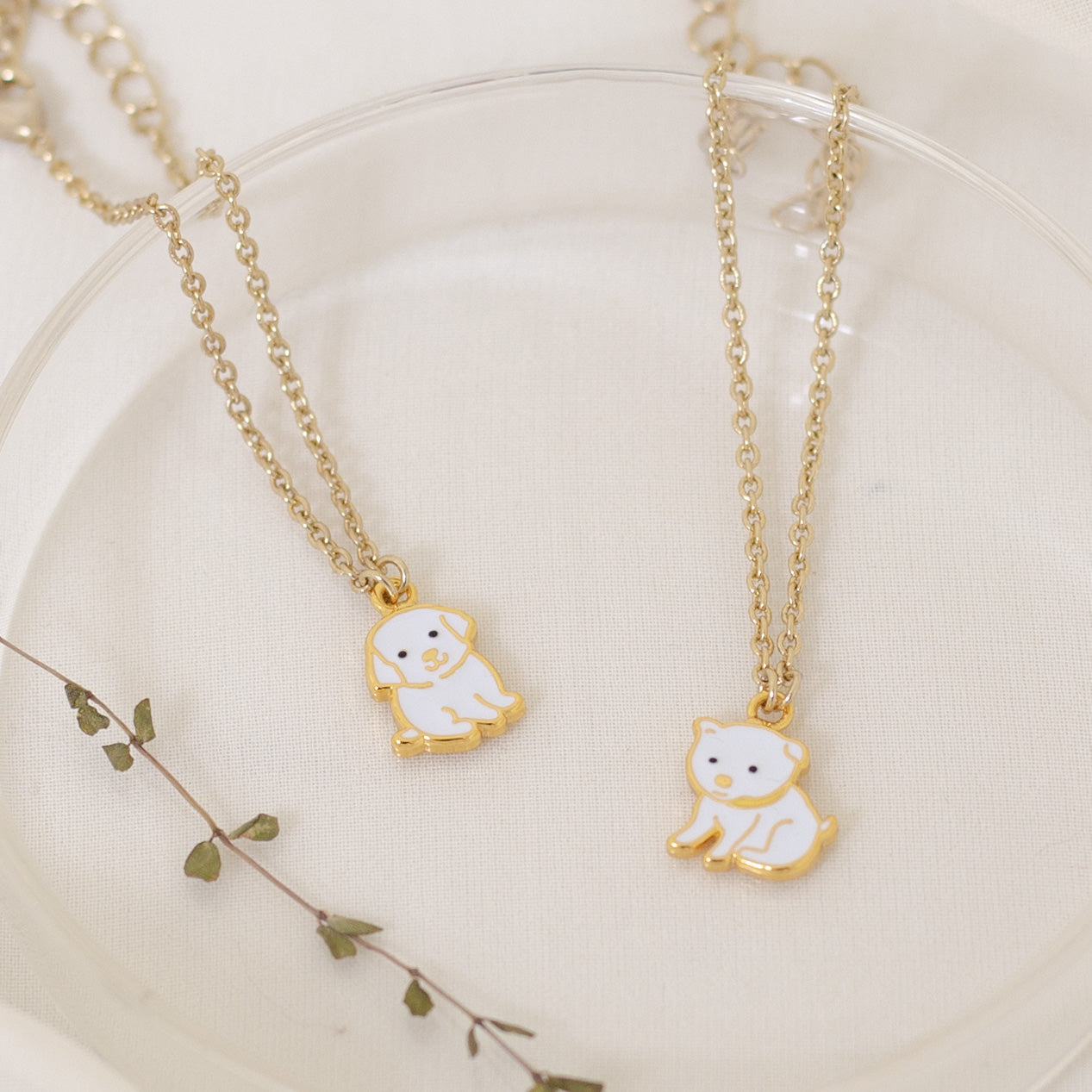 Little White Puppies Enamel Earrings/ Bracelet/ Necklace