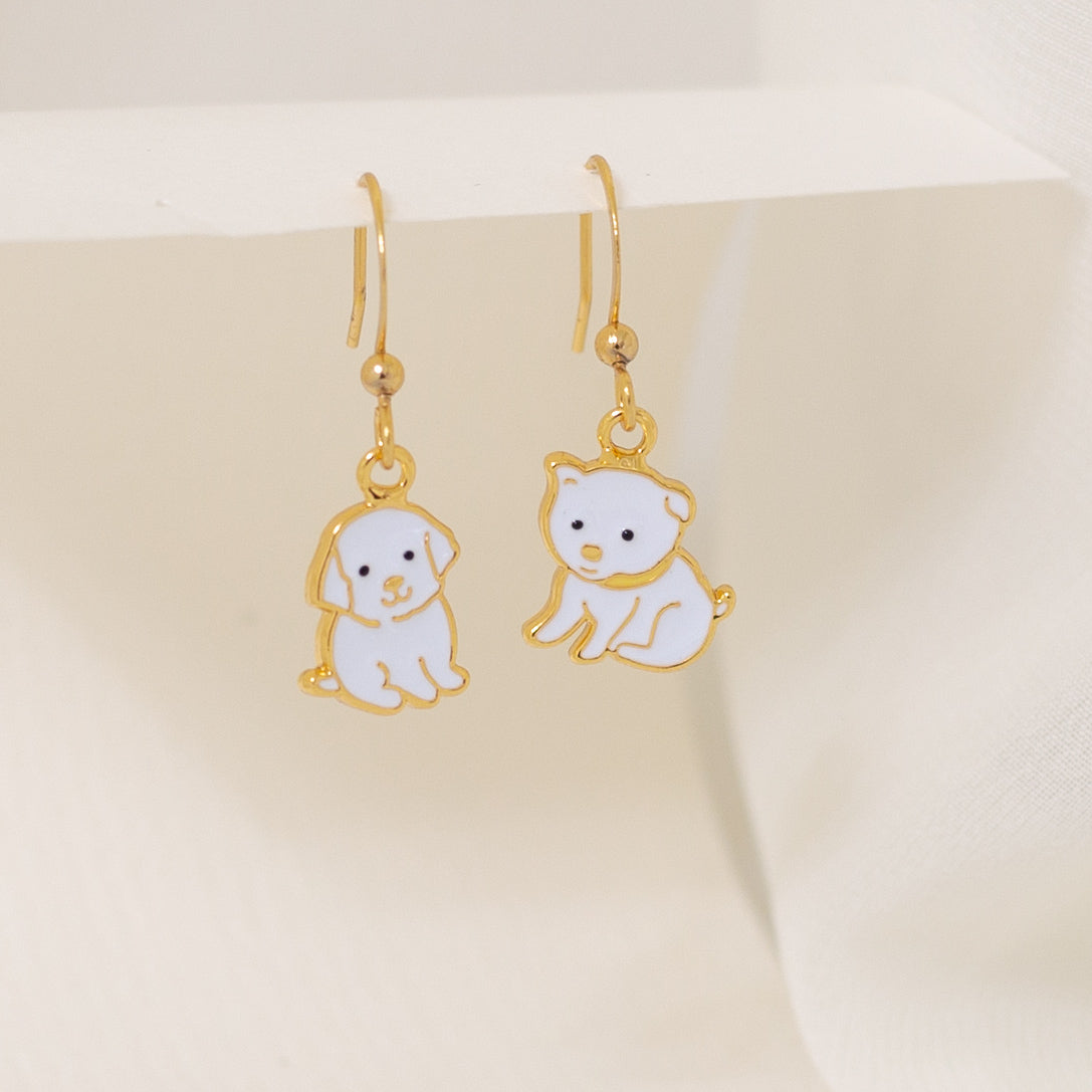 Little White Puppies Enamel Earrings/ Bracelet/ Necklace