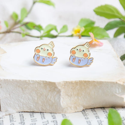 Pastel Purple Baby Cockatiel Enamel Stud Earrings