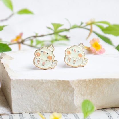 Pastel Yellow Baby Cockatiel Enamel Stud Earrings | Miss Modi