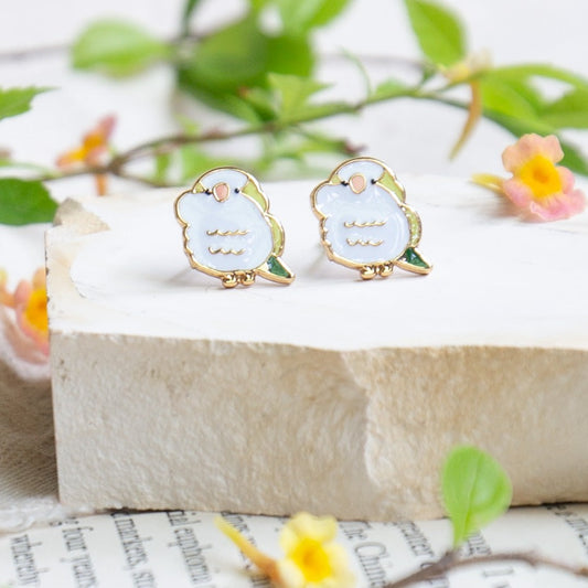 Green Monk Parakeet Enamel Stud Earrings