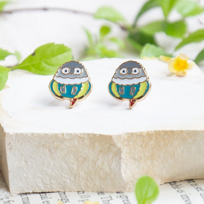 Blue Green Sun Conure Enamel Stud Earrings | Miss Modi