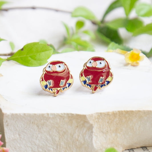 Red Macaw Enamel Stud Earrings | Miss Modi