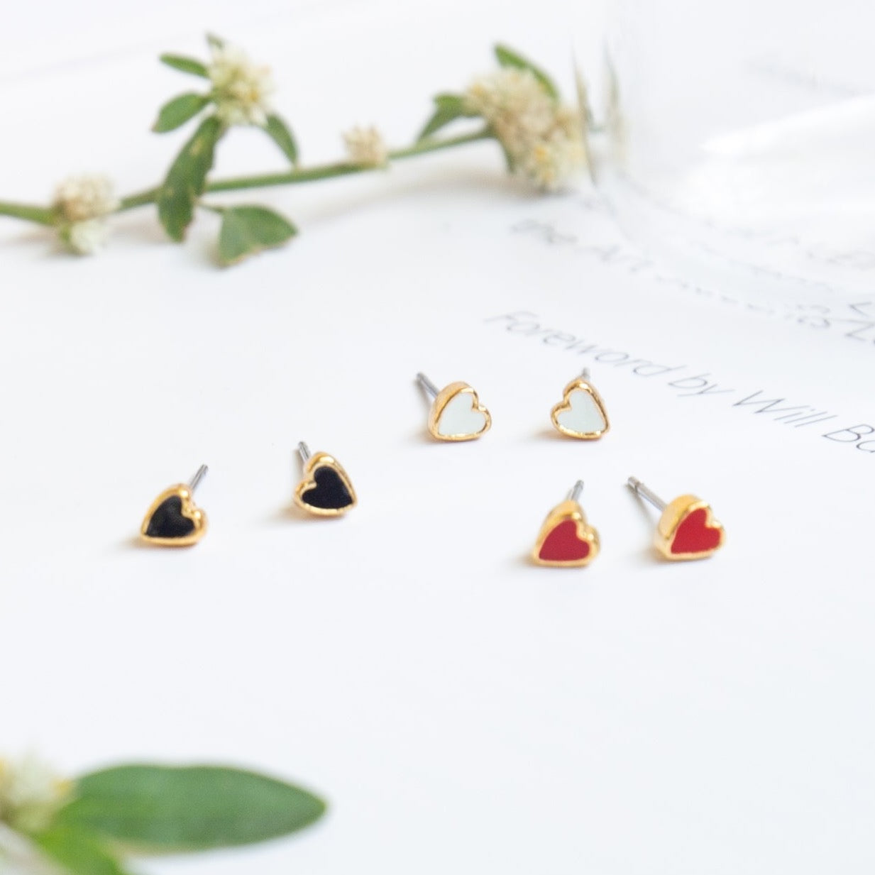 Tiny Hearts Enamel Stud Earrings | Miss Modi
