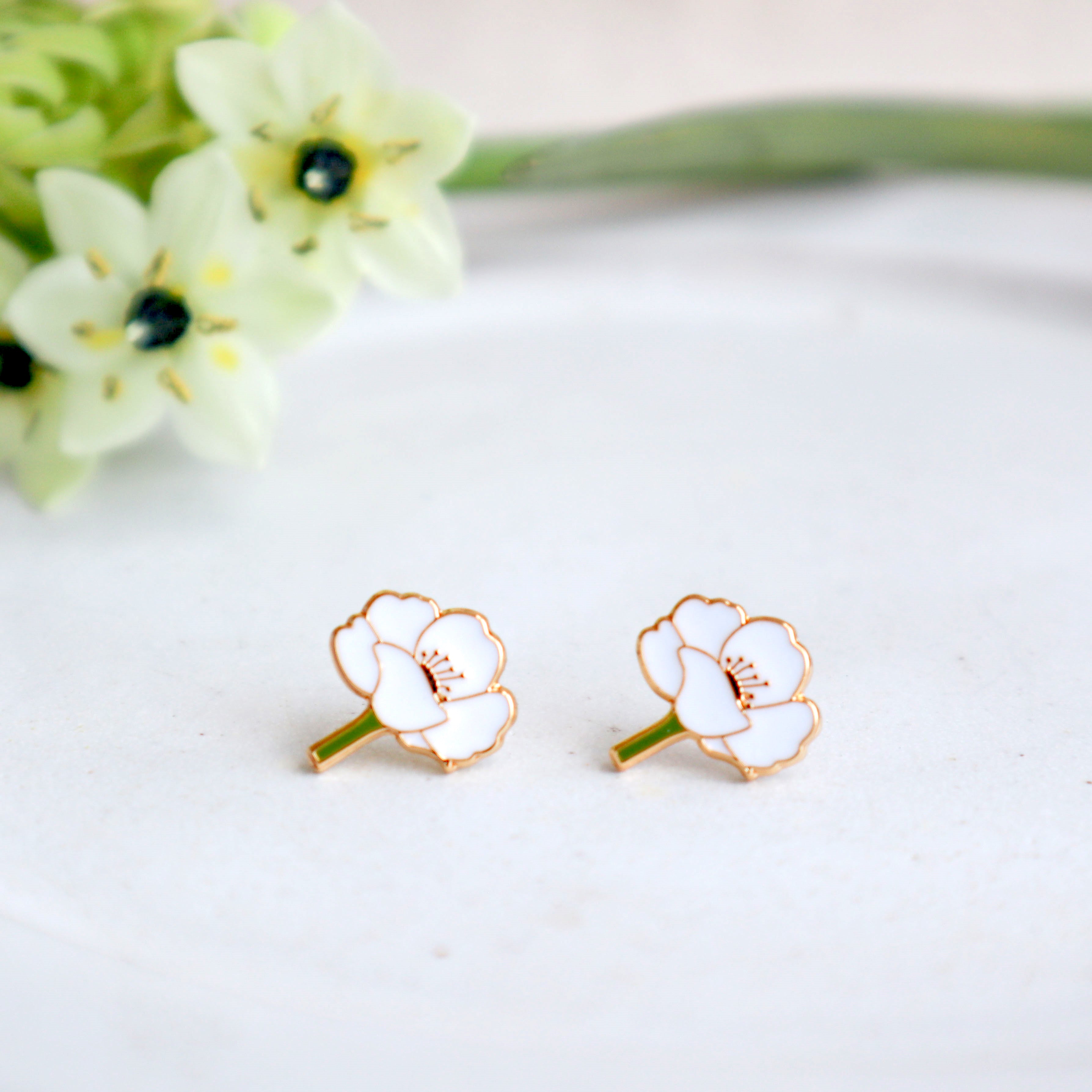 Poppy Flower Enamel Stud Earrings
