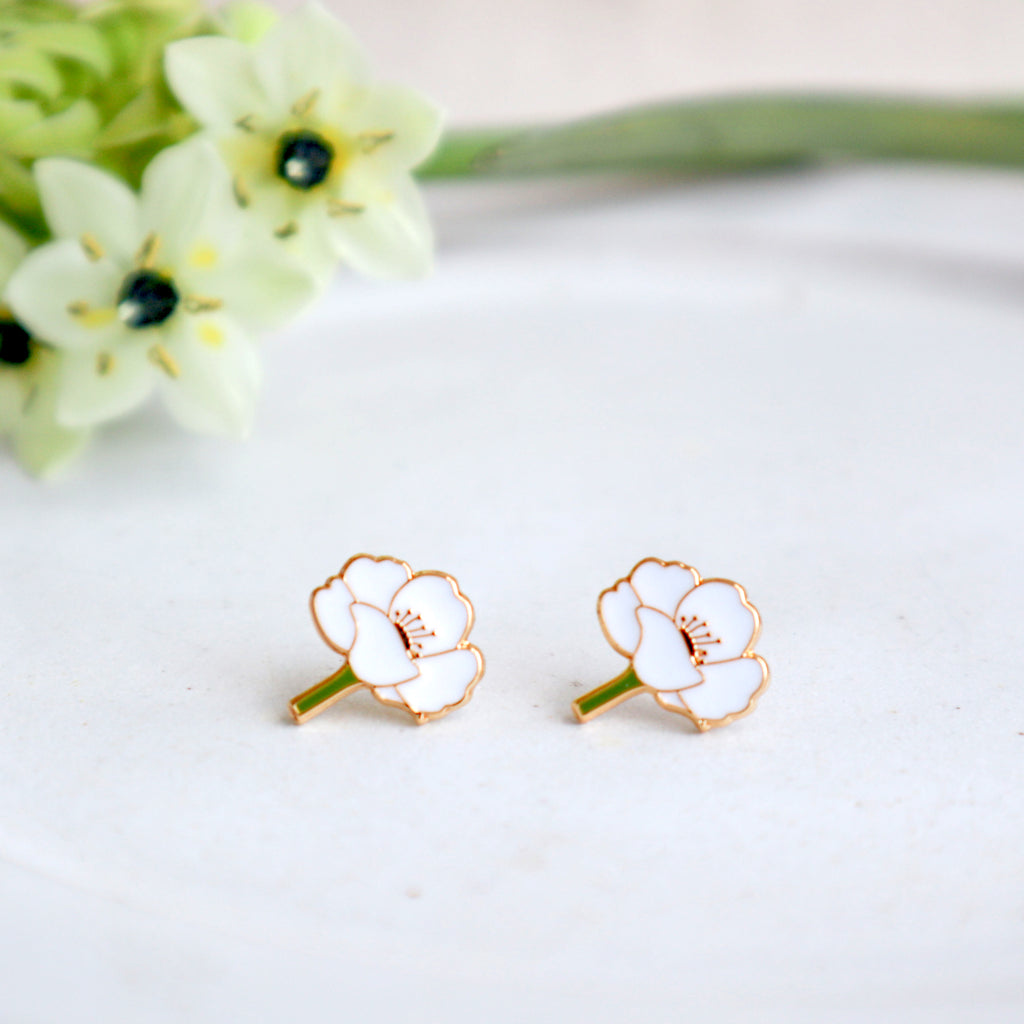 Magnolia Flower Enamel Stud Earrings