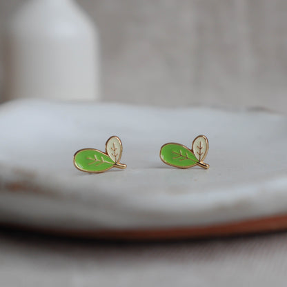 Li'l Green Leaves Enamel Earrings/ Bracelet/ Necklace