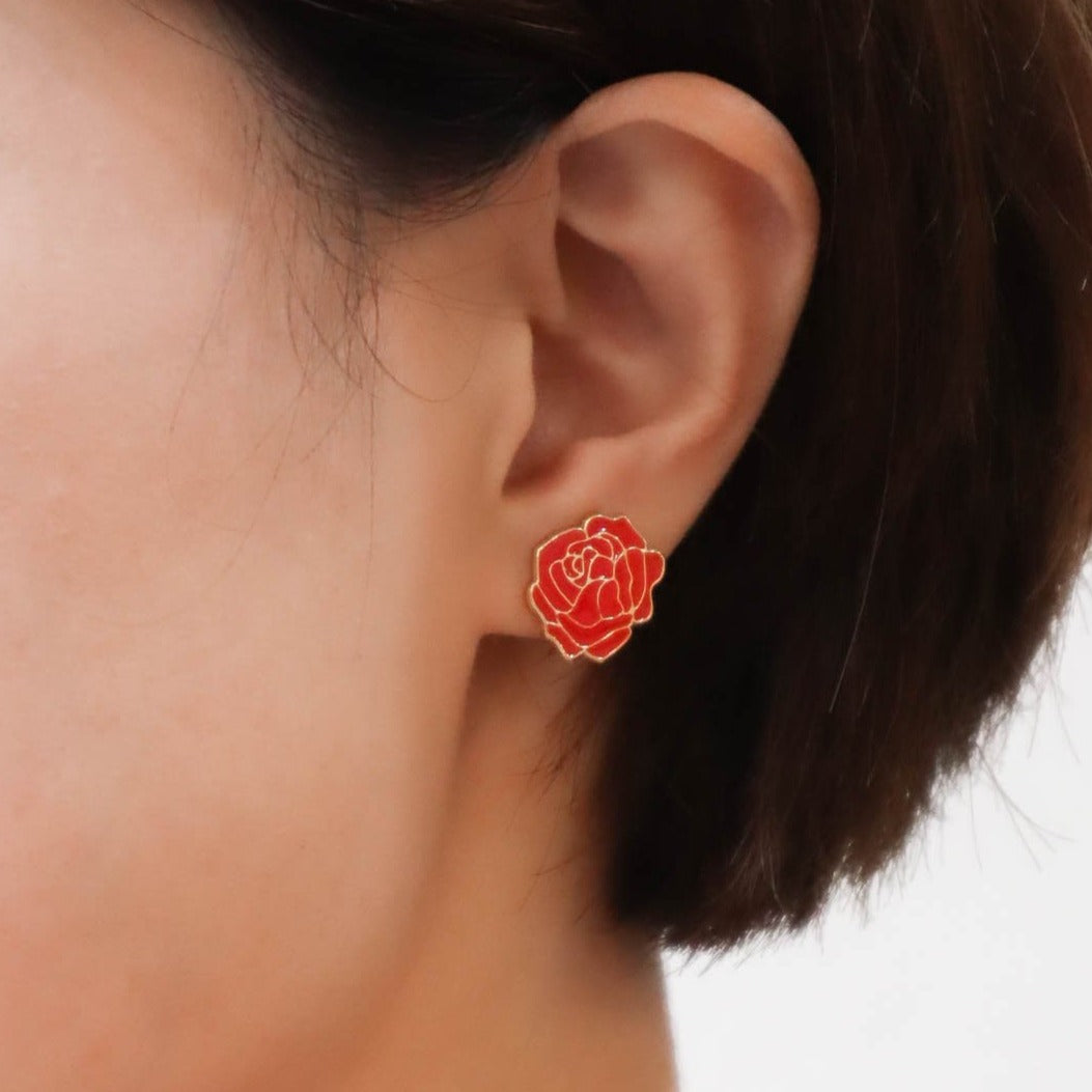 Red Roses Enamel Stud Earrings | Miss Modi