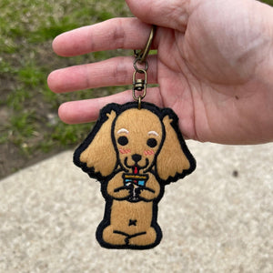 Tan Doxie Boba Embroidery Keychain | Miss Modi