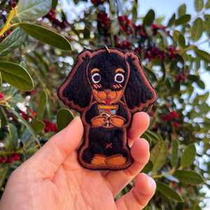 Black Doxie Boba Embroidery Keychain | Miss Modi