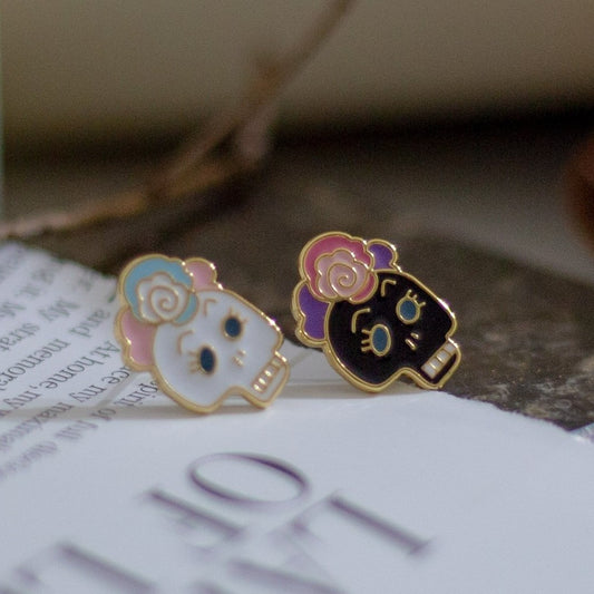 Elegant Skull Enamel Earrings