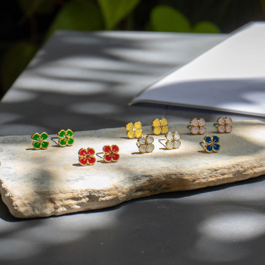 Lucky Clover Enamel Stud Earrings