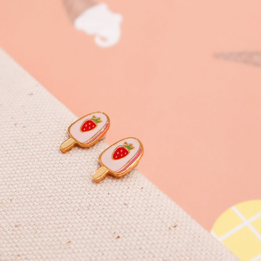 Strawberry Ice cream Bar Enamel Earrings