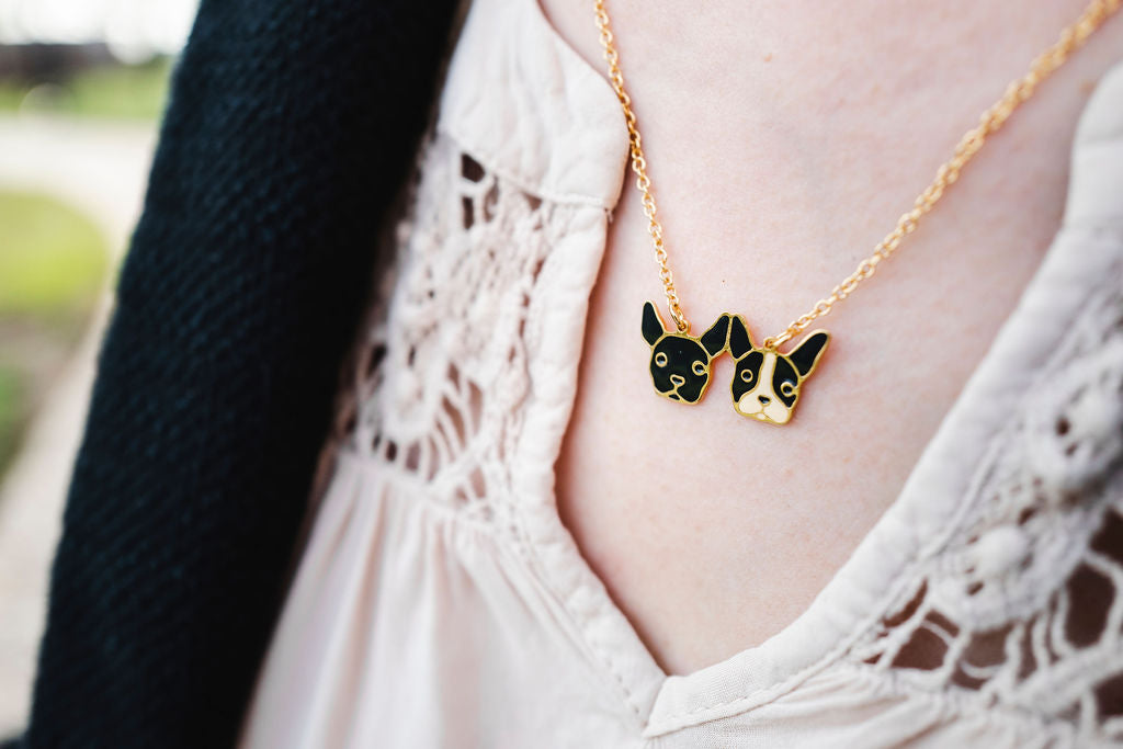 French Bulldog Friendship Enamel Necklace | Miss Modi