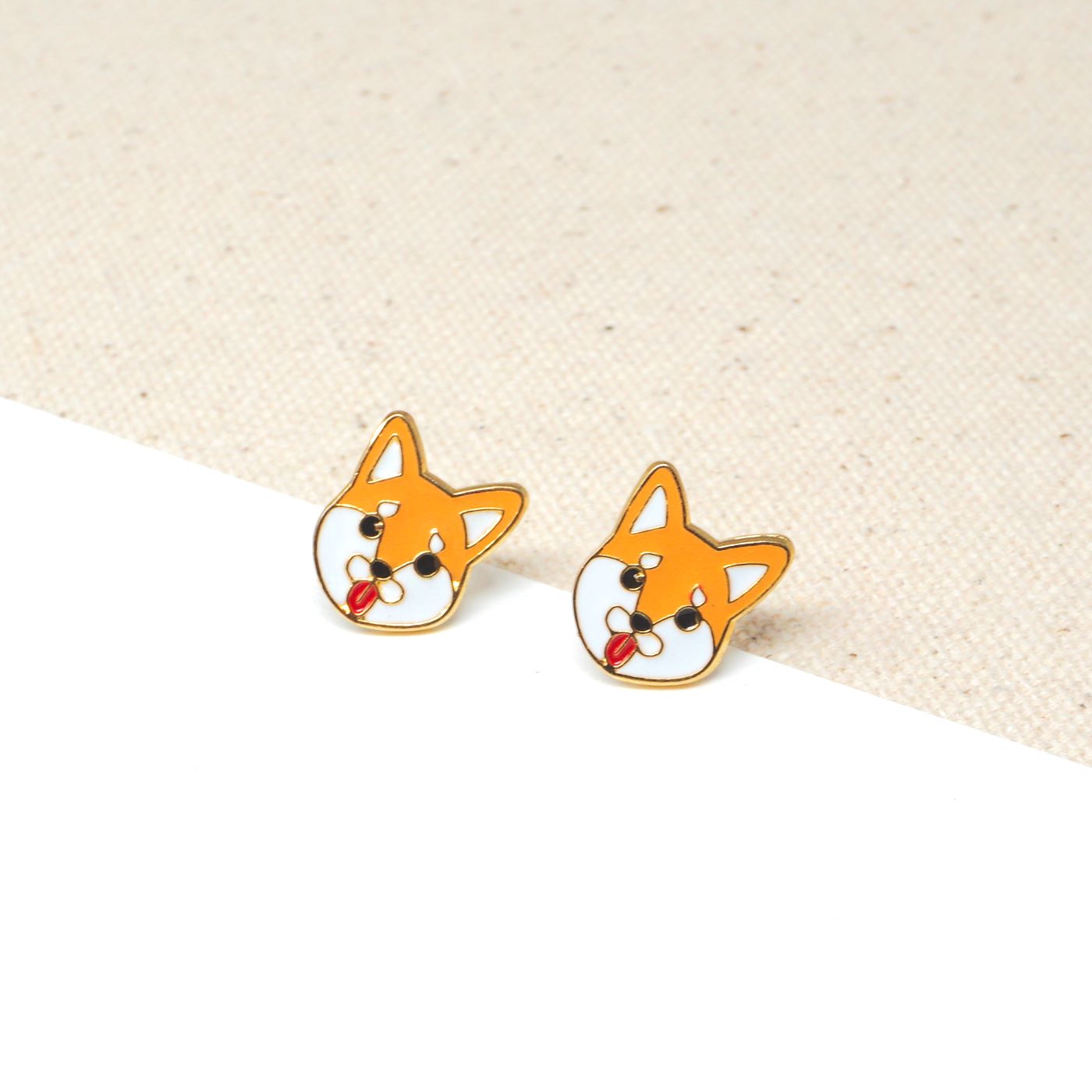 Handcrafted Shiba Inu Enamel Stud Earrings