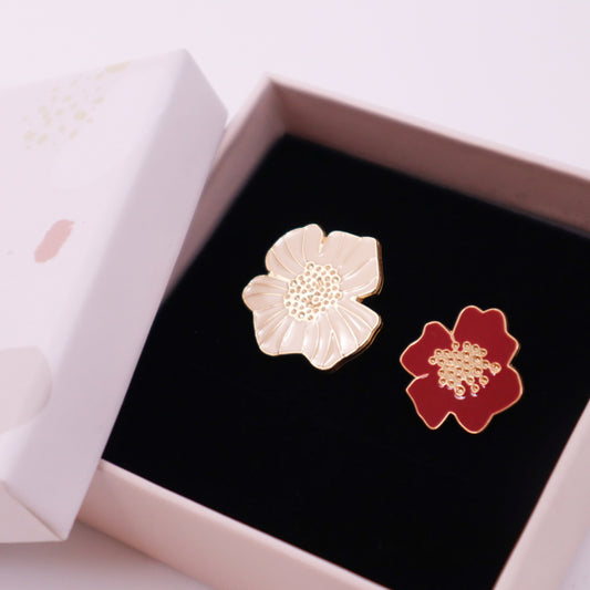 Mismatched Summer Hibiscus Enamel Stud Earrings