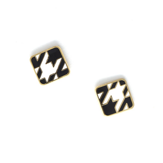 Miss Modi presents Handcrafted Black Houndstooth Enamel Stud Earrings