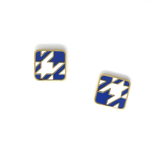 Miss Modi presents Handcrafted Blue Houndstooth Enamel Stud Earrings